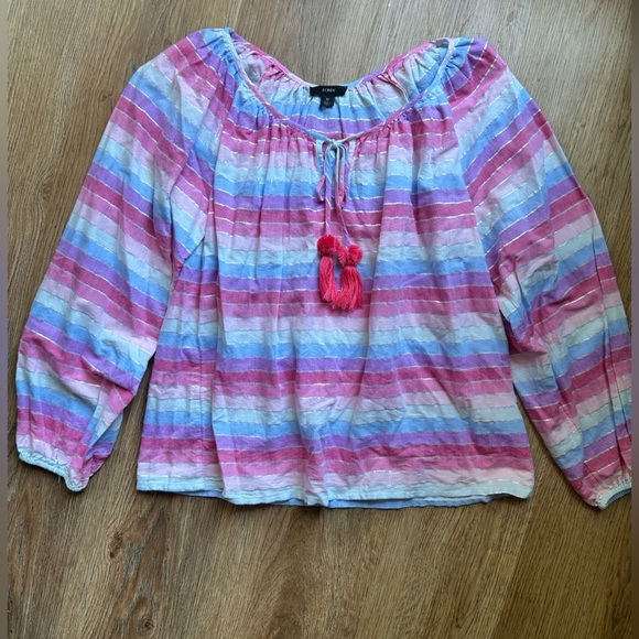 J. Crew rainbow striped boho peasant blouse. Size medium. Cotton. - Picture 2 of 7